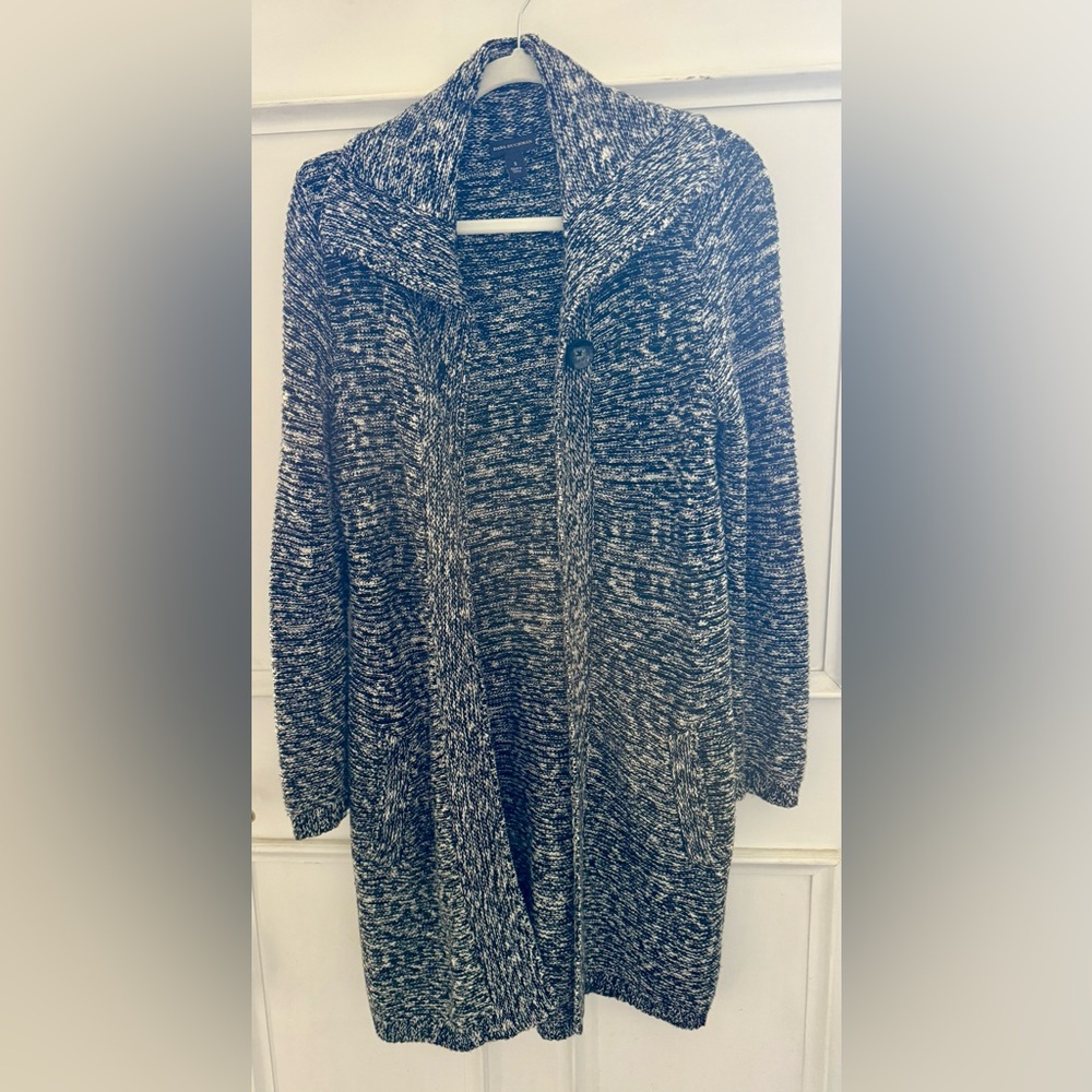 Dana Buchman black/white knit long cardigan w/pockets
